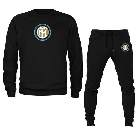 Men's Inter Milan Soccer Logo Crewneck Sweatshirt Joggers Suit