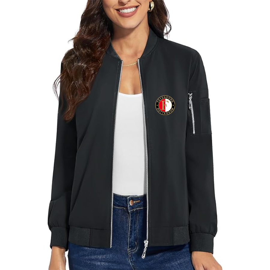 Women's  Feyenoord FC - Premium Bomber Jacket with Polished Detailing and Functional Sleeve Pocket - Modern Luxury Outerwear