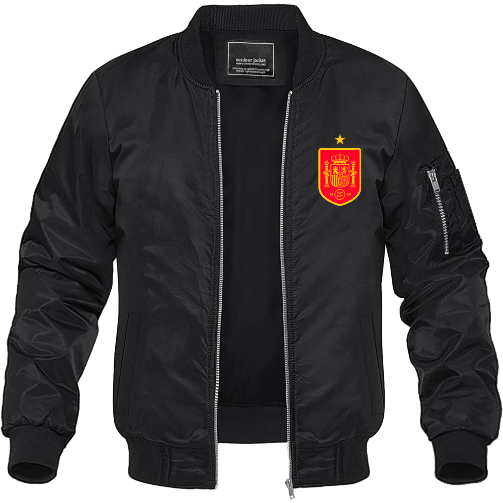 Men's Spain Red Logo National Soccer Team Lightweight Bomber Jacket Windbreaker Softshell Varsity Jacket Coat