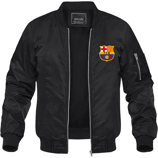 Men's F.C. Barcelona Soccer Lightweight Bomber Jacket Windbreaker Softshell Varsity Jacket Coat