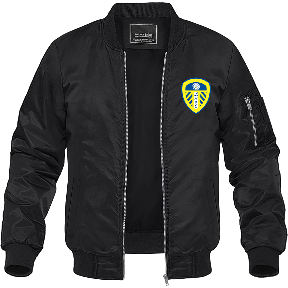 Men's Leeds United Football Club Lightweight Bomber Jacket Windbreaker Softshell Varsity Jacket Coat