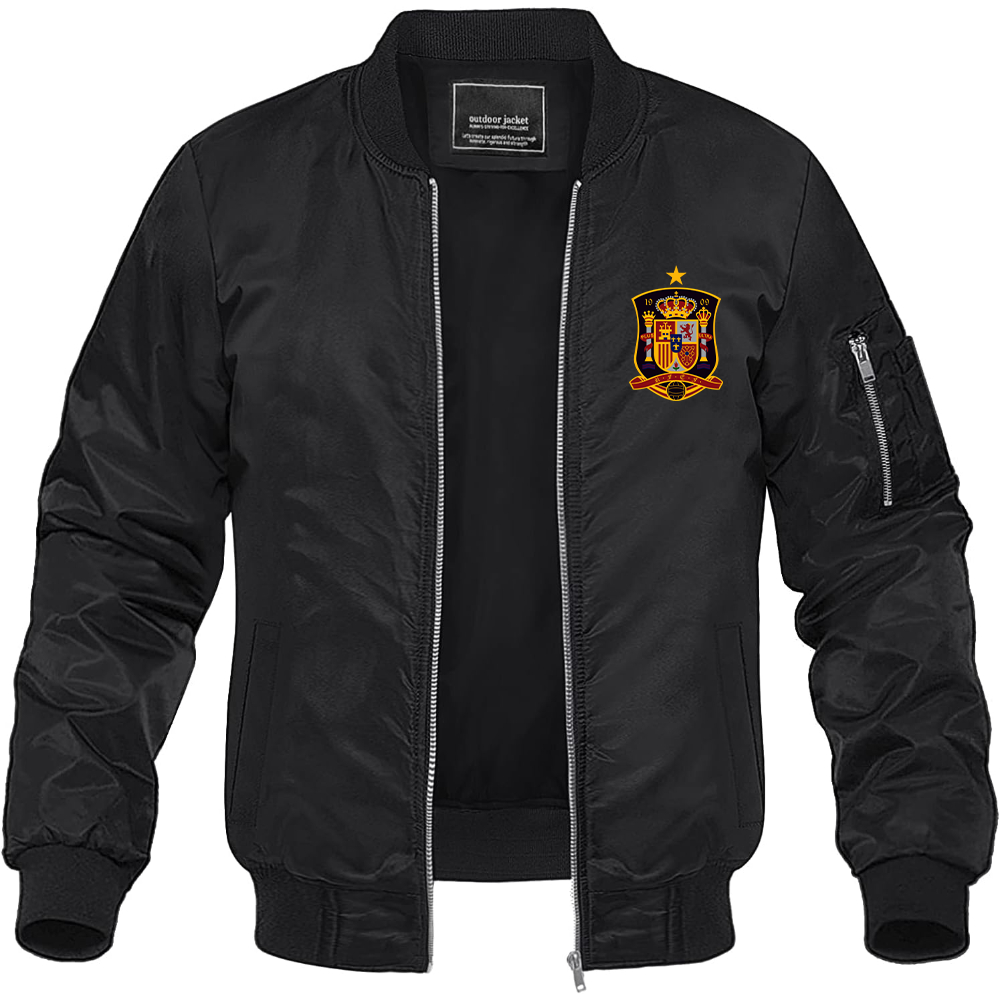 Men's Spain National Soccer Team Lightweight Bomber Jacket Windbreaker Softshell Varsity Jacket Coat