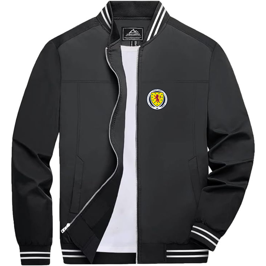 Men’s   Scotland National Soccer Team  Lightweight Zip-Up Bomber Jacket with Ribbed Collar and Cuffs - Versatile Casual Outerwear