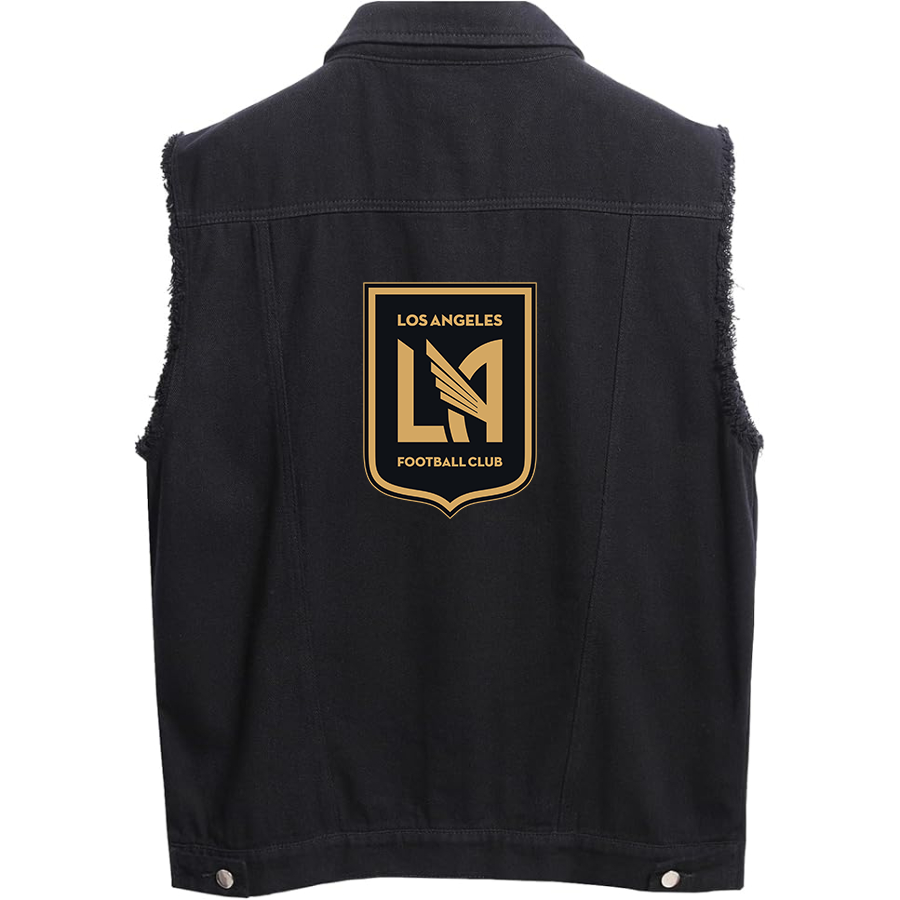 Men's LAFC Los Angeles Football Club - Sleeveless Distressed Denim Vest – Rugged Black Jean Jacket