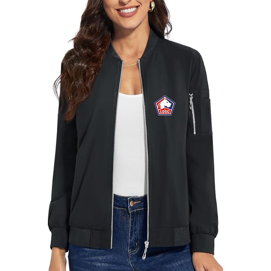 Women's  Lille Olympique FC - Premium Bomber Jacket with Polished Detailing and Functional Sleeve Pocket - Modern Luxury Outerwear