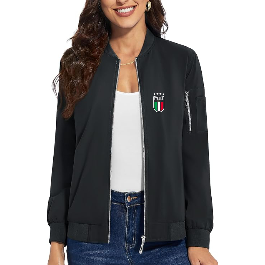 Women's Italy National Soccer Team  - Premium Bomber Jacket with Polished Detailing and Functional Sleeve Pocket - Modern Luxury Outerwear