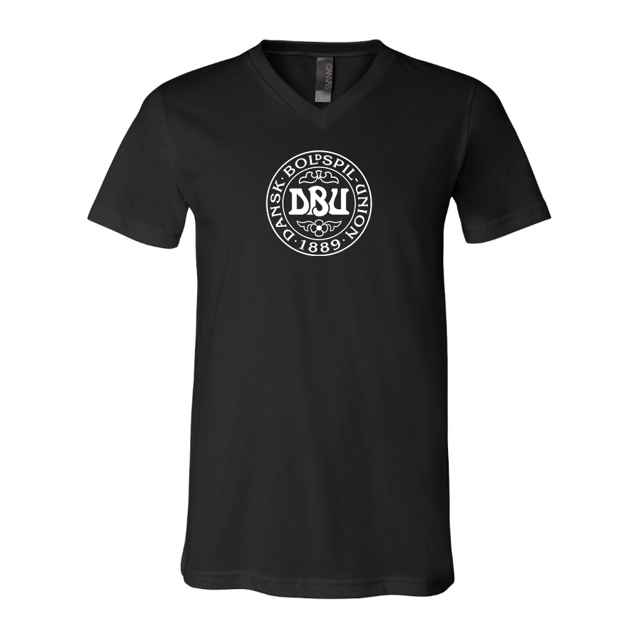 Men’s Denmark Soccer (Black) (White) - BELLA + CANVAS - Jersey V-Neck Tee - 3005