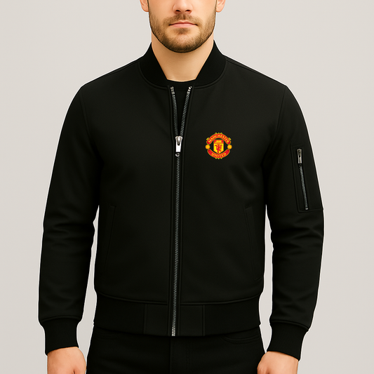 Men’s Manchester United Soccer Lightweight Bomber Jacket Windbreaker Softshell Varsity Jacket Coat
