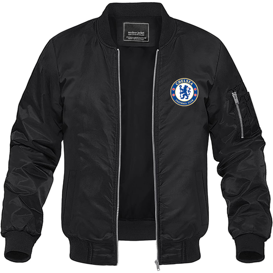 Men's Chelsea Soccer Lightweight Bomber Jacket Windbreaker Softshell Varsity Jacket Coat