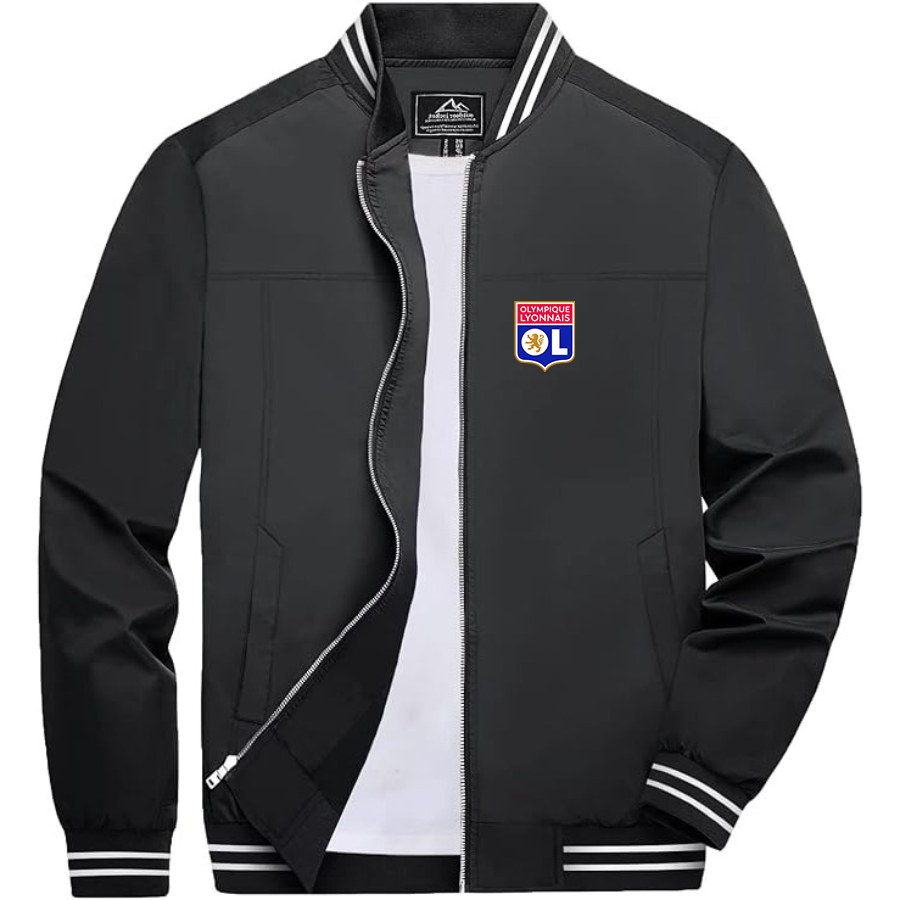 Men’s  Olympique Lyonnais FC   Lightweight Zip-Up Bomber Jacket with Ribbed Collar and Cuffs - Versatile Casual Outerwear