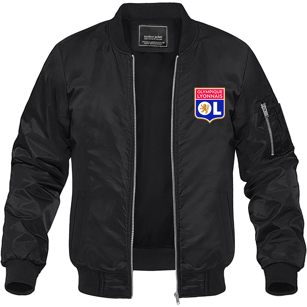 Men's Olympique Lyonnais FC Lightweight Bomber Jacket Windbreaker Softshell Varsity Jacket Coat