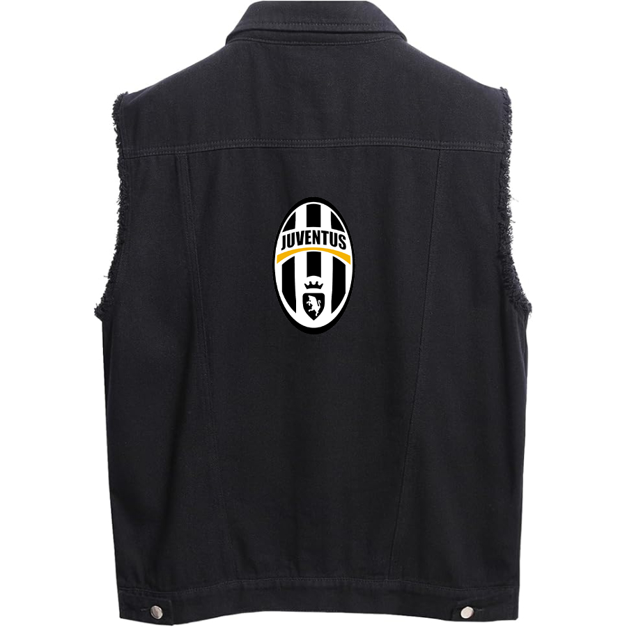 Men's Juventus Football Club Classic - Sleeveless Distressed Denim Vest – Rugged Black Jean Jacket