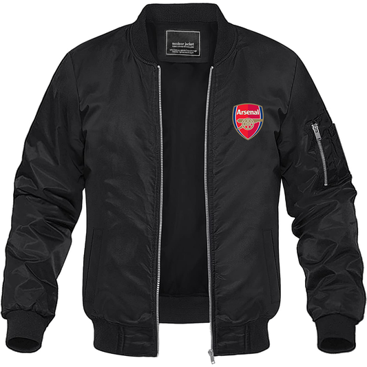 Men's Arsenal Soccer Lightweight Bomber Jacket Windbreaker Softshell Varsity Jacket Coat