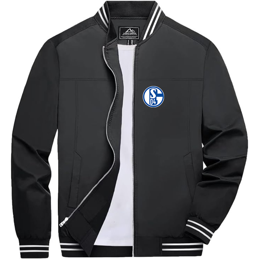 Men’s  Schalke 04 FC  Lightweight Zip-Up Bomber Jacket with Ribbed Collar and Cuffs - Versatile Casual Outerwear