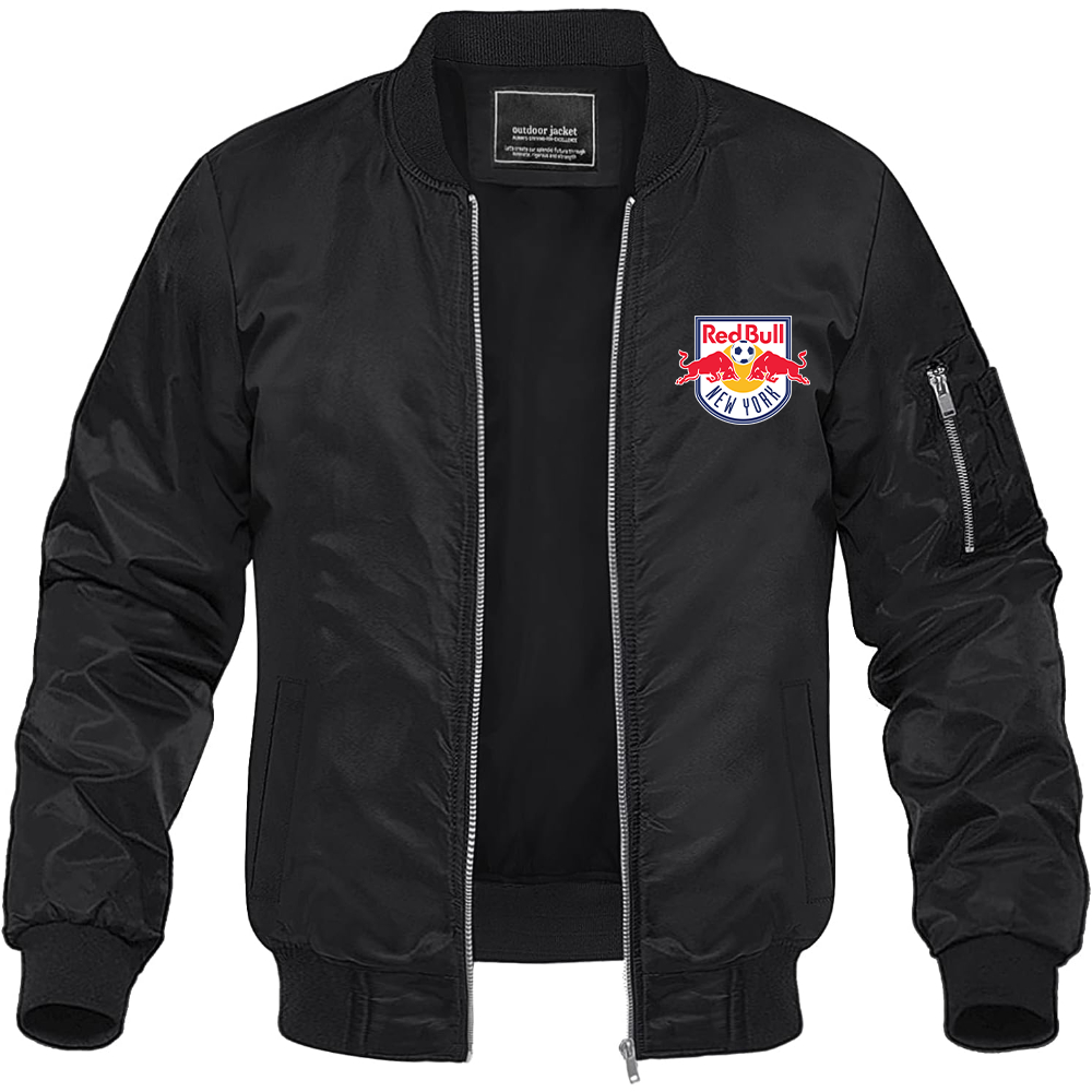 Men's New York Red Bulls FC Lightweight Bomber Jacket Windbreaker Softshell Varsity Jacket Coat