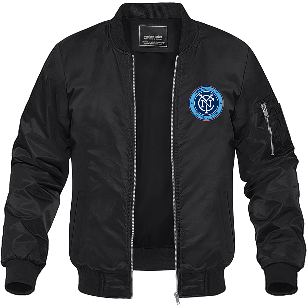 Men's New York City FC Lightweight Bomber Jacket Windbreaker Softshell Varsity Jacket Coat