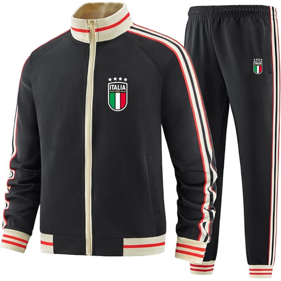 Men's Italy National Soccer Team - Premium Two-Piece Designer Tracksuit with Bold Striped Accents and Zippered Front - Elevated Athletic Wear