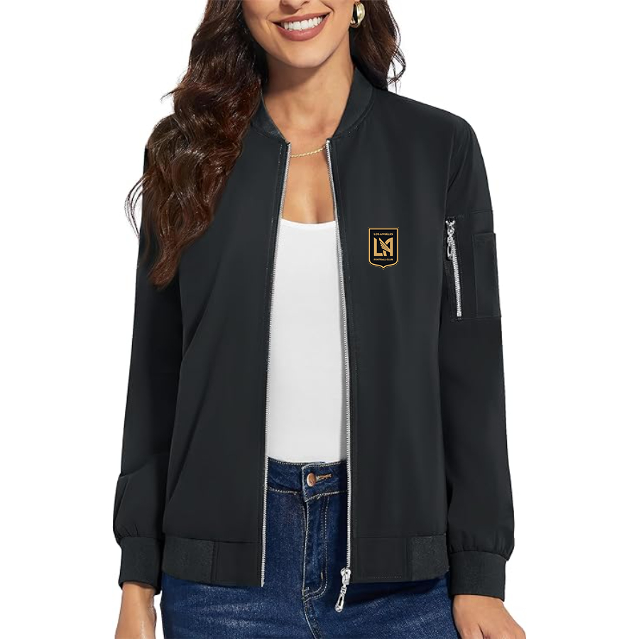 Women's LAFC Los Angeles Football Club - Premium Bomber Jacket with Polished Detailing and Functional Sleeve Pocket - Modern Luxury Outerwear