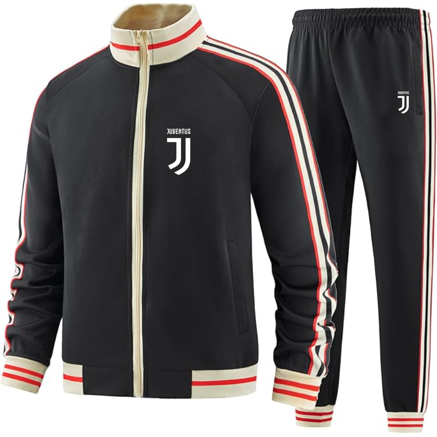 Men's Juventus Soccer  - Premium Two-Piece Designer Tracksuit with Bold Striped Accents and Zippered Front - Elevated Athletic Wear