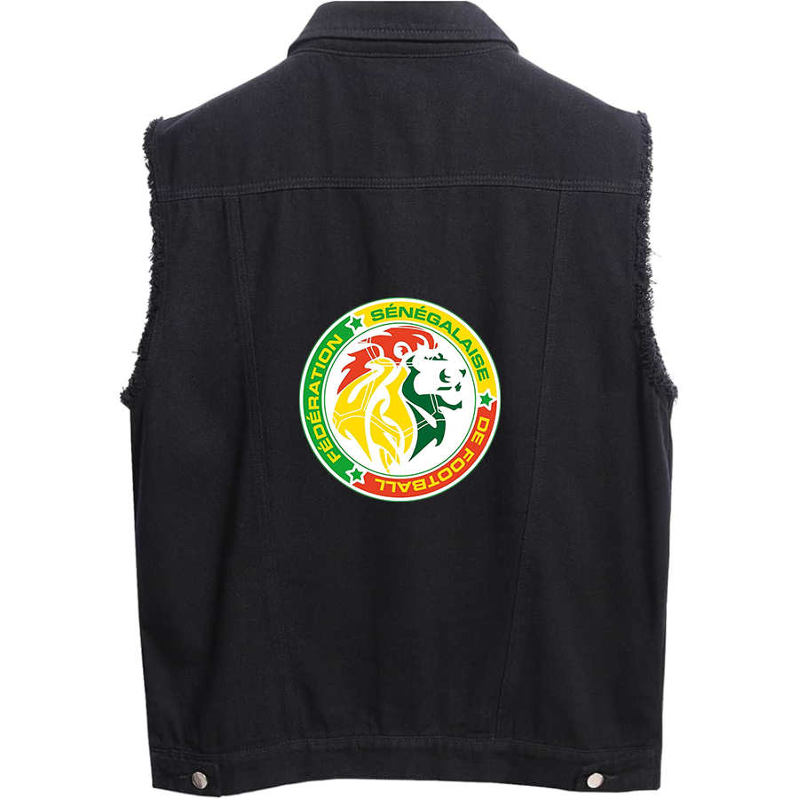 Men's  Senegal National Soccer Team copy   - Sleeveless Distressed Denim Vest – Rugged Black Jean Jacket