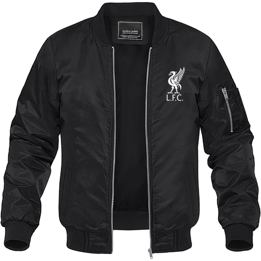 Men's Liverpool L.F.C. Soccer Lightweight Bomber Jacket Windbreaker Softshell Varsity Jacket Coat