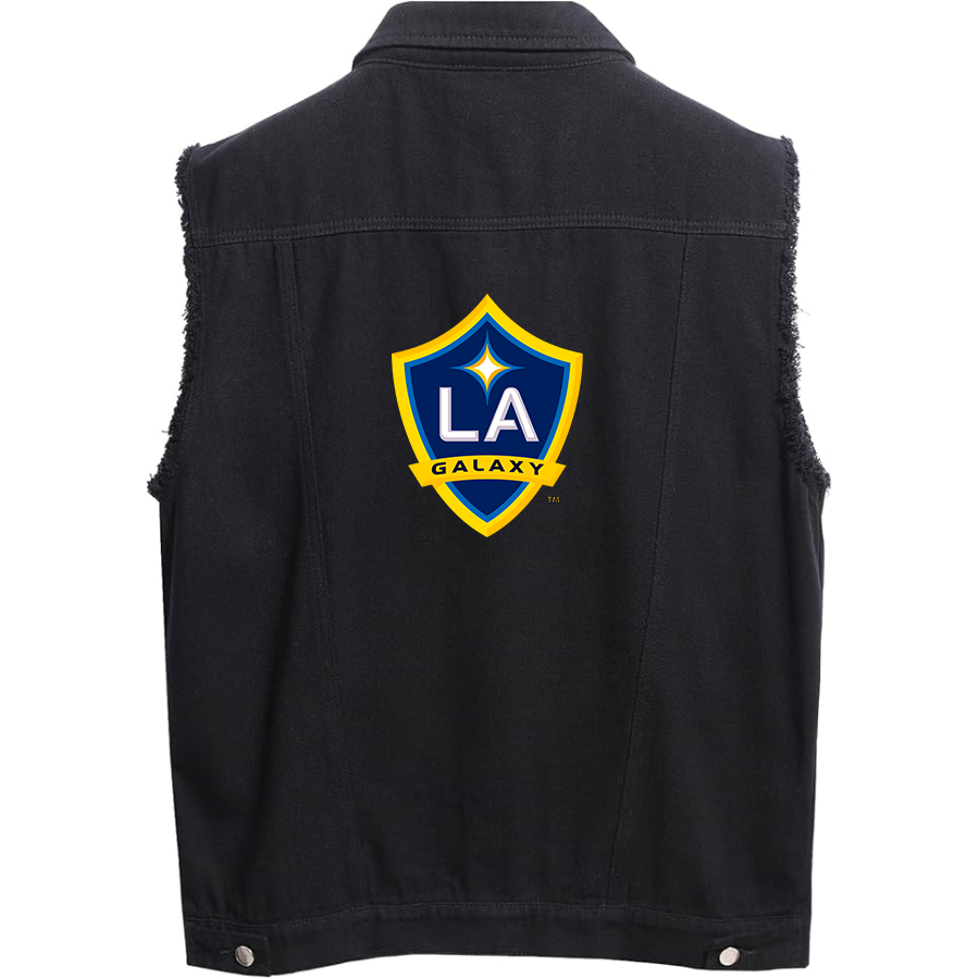 Men's LA Galaxy FC - Sleeveless Distressed Denim Vest – Rugged Black Jean Jacket