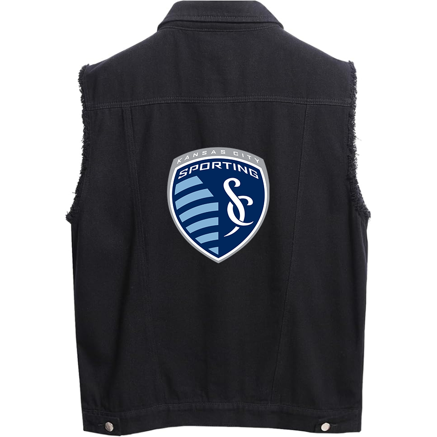 Men’s Sporting Kansas City FC  - Sleeveless Distressed Denim Vest – Rugged Black Jean Jacket