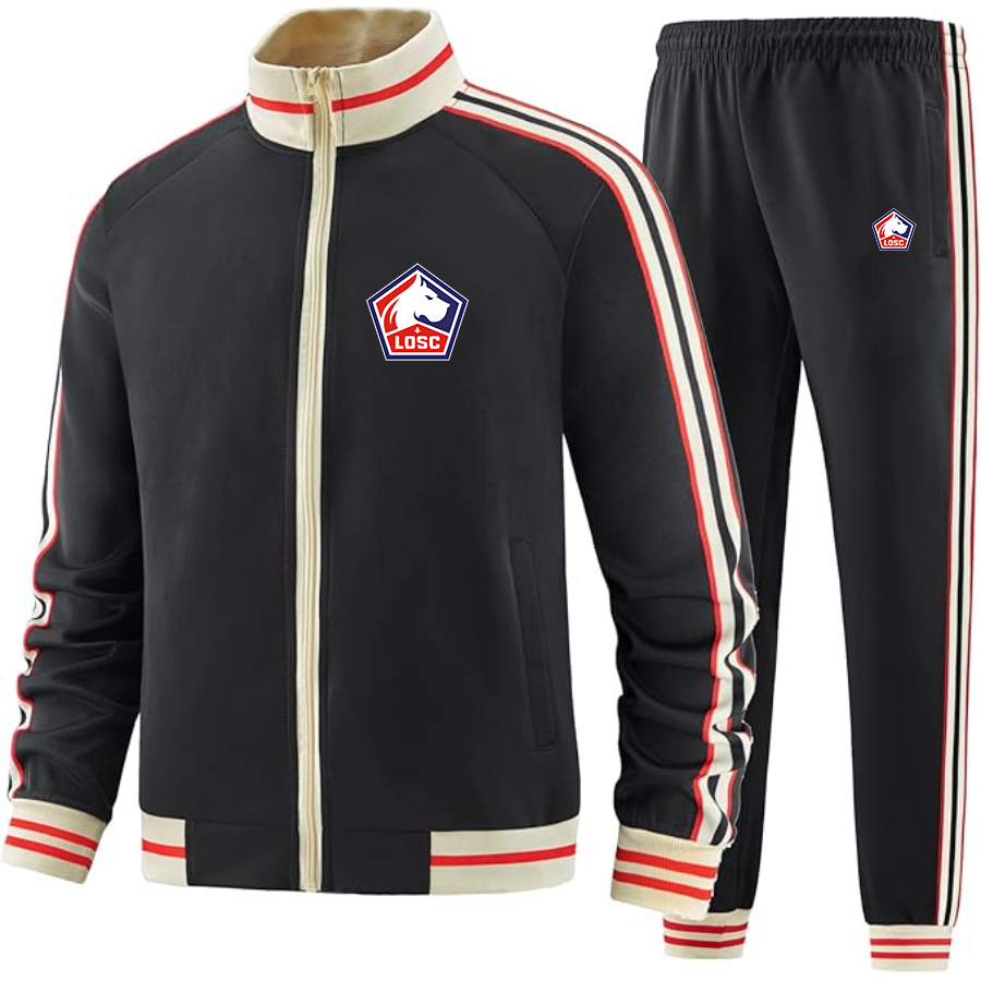 Men's Lille Olympique FC - Premium Two-Piece Designer Tracksuit with Bold Striped Accents and Zippered Front - Elevated Athletic Wear