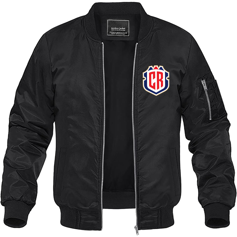 Men's Costa Rica National Soccer Team Lightweight Bomber Jacket Windbreaker Softshell Varsity Jacket Coat