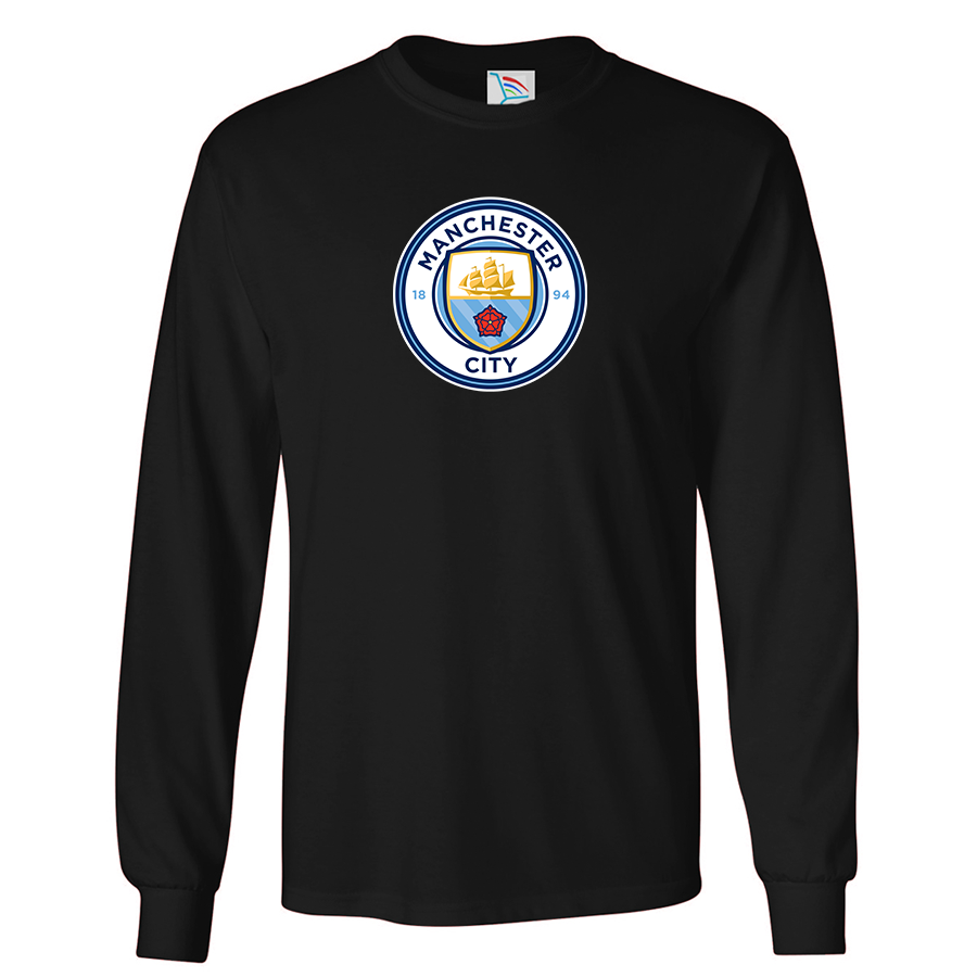 Men's Manchester City Soccer Cotton Long Sleeve T-Shirt