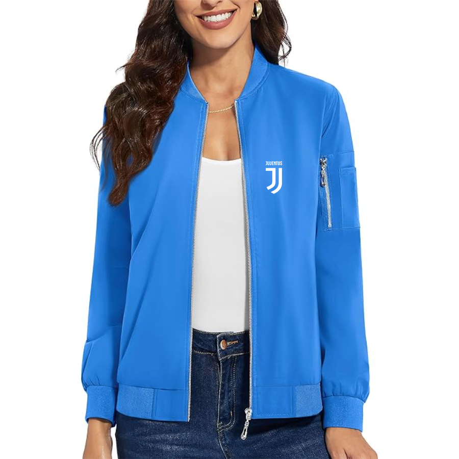 Women's Juventus Soccer  - Premium Bomber Jacket with Polished Detailing and Functional Sleeve Pocket - Modern Luxury Outerwear