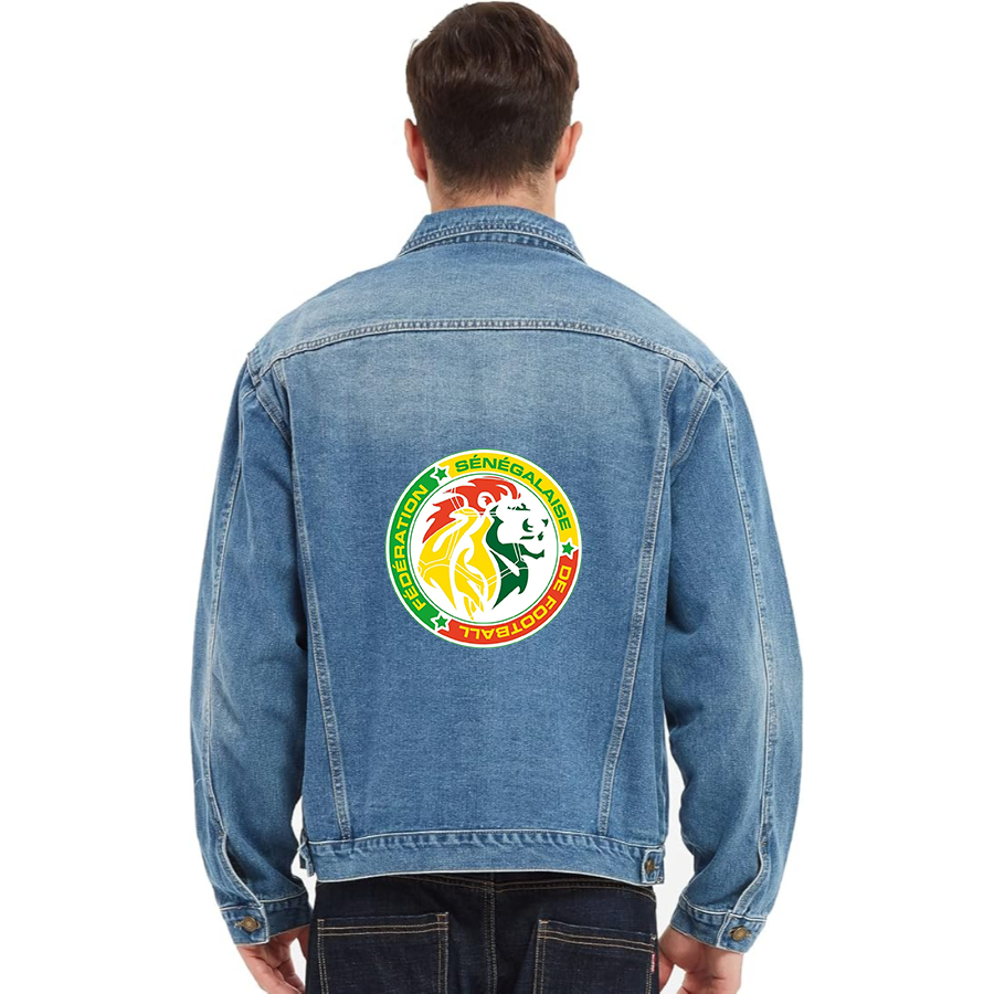 Men’s  Senegal National Soccer Team copy - Vintage Distressed Denim Jacket – Stylish Casual Jean Outerwear