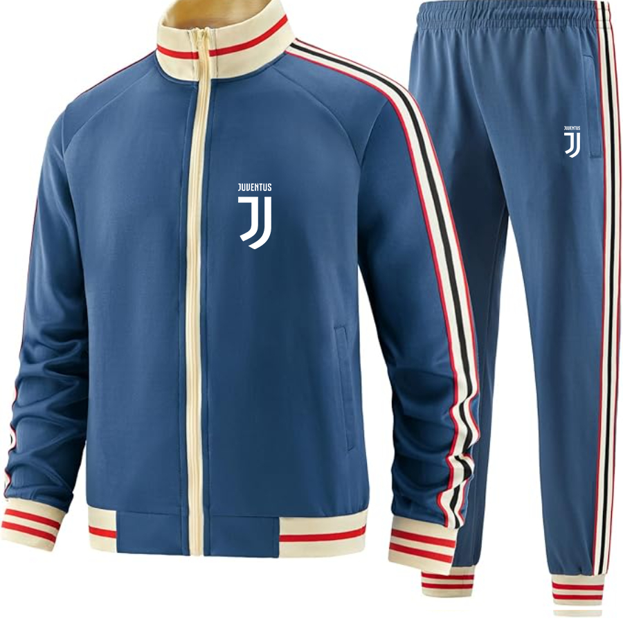 Men's Juventus Soccer  - Premium Two-Piece Designer Tracksuit with Bold Striped Accents and Zippered Front - Elevated Athletic Wear