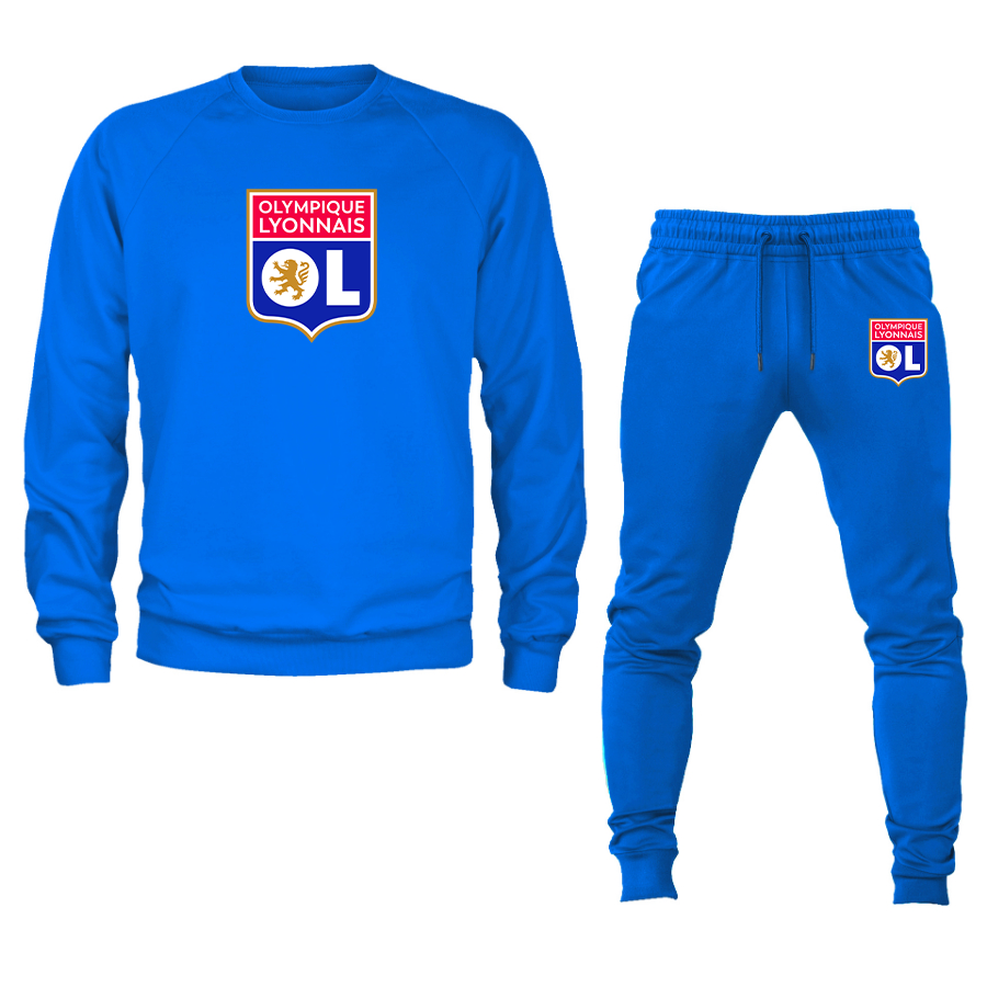 Men's Olympique Lyonnais FC Crewneck Sweatshirt Joggers Suit