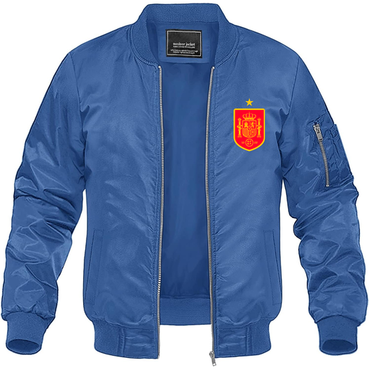 Men's Spain Red Logo National Soccer Team Lightweight Bomber Jacket Windbreaker Softshell Varsity Jacket Coat