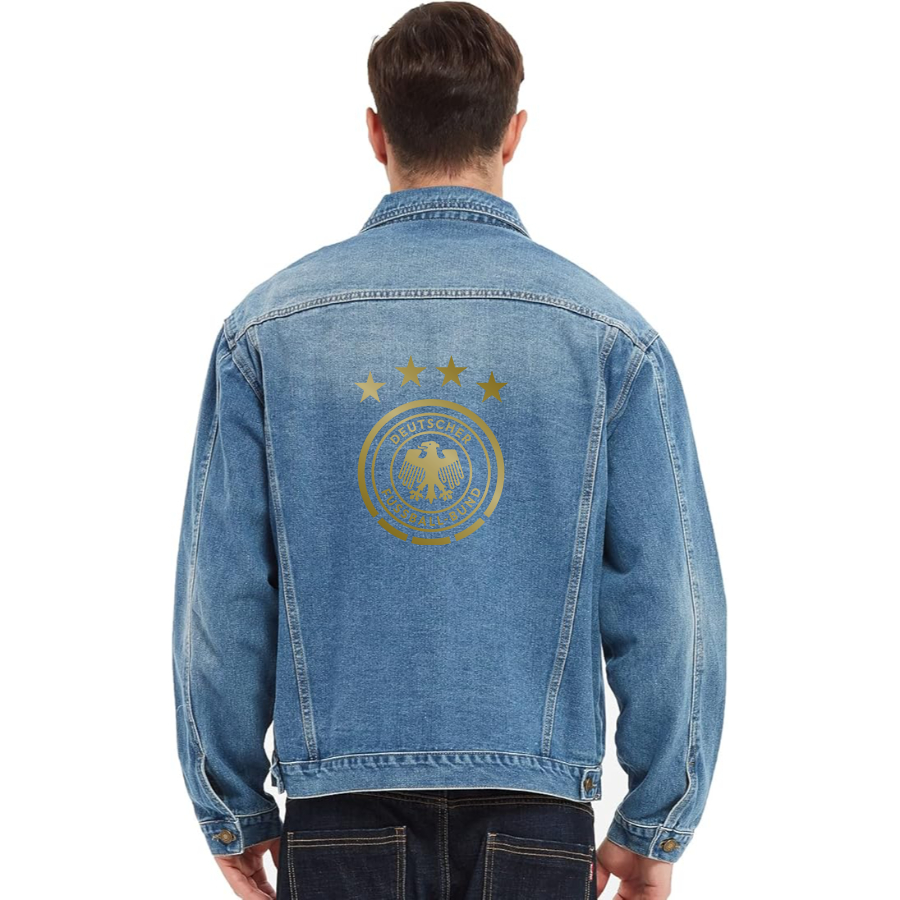 Men’s Germany Soccer - Vintage Distressed Denim Jacket – Stylish Casual Jean Outerwear