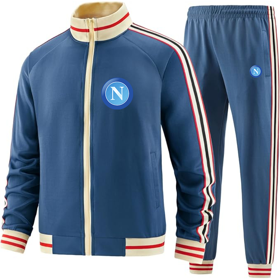 Men's  Napoli FC - Premium Two-Piece Designer Tracksuit with Bold Striped Accents and Zippered Front - Elevated Athletic Wear