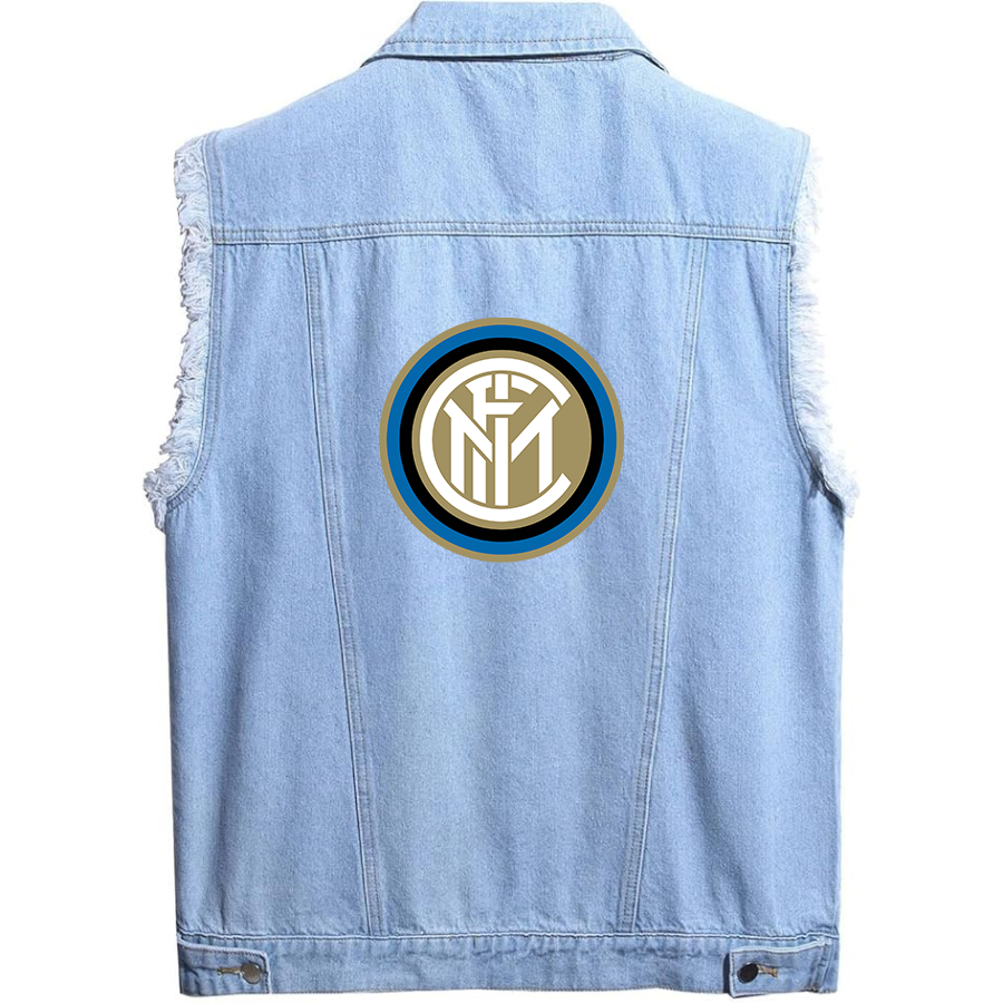 Men's Inter Milan Soccer - Sleeveless Distressed Denim Vest – Rugged Black Jean Jacket