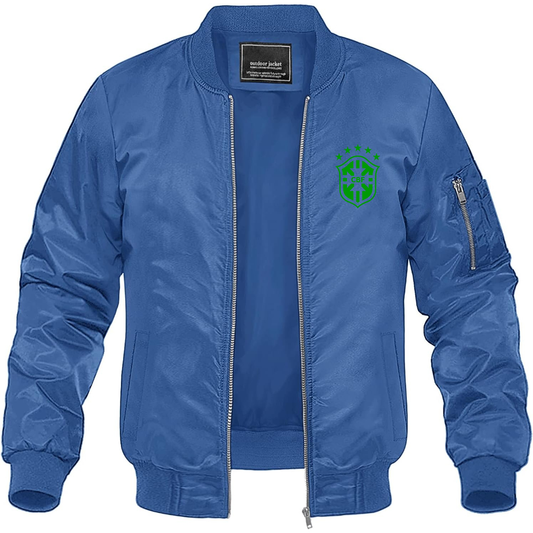 Men's Brazil Soccer Lightweight Bomber Jacket Windbreaker Softshell Varsity Jacket Coat