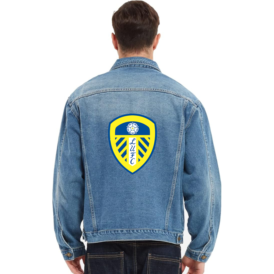 Men’s Leeds United Football Club - Vintage Distressed Denim Jacket – Stylish Casual Jean Outerwear