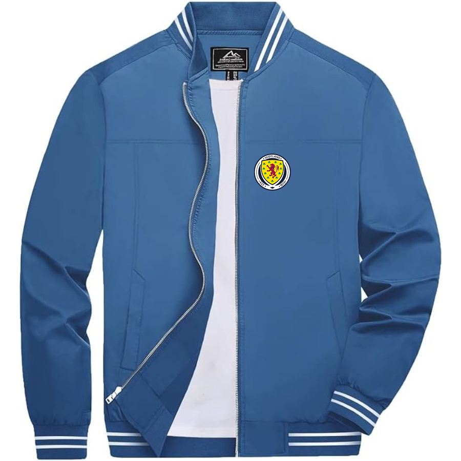 Men’s   Scotland National Soccer Team  Lightweight Zip-Up Bomber Jacket with Ribbed Collar and Cuffs - Versatile Casual Outerwear