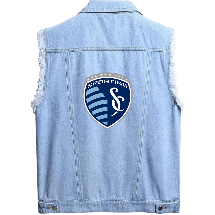 Men’s Sporting Kansas City FC  - Sleeveless Distressed Denim Vest – Rugged Black Jean Jacket