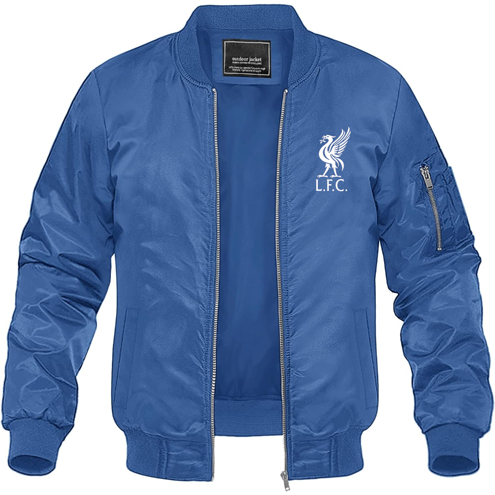 Men's Liverpool L.F.C. Soccer Lightweight Bomber Jacket Windbreaker Softshell Varsity Jacket Coat