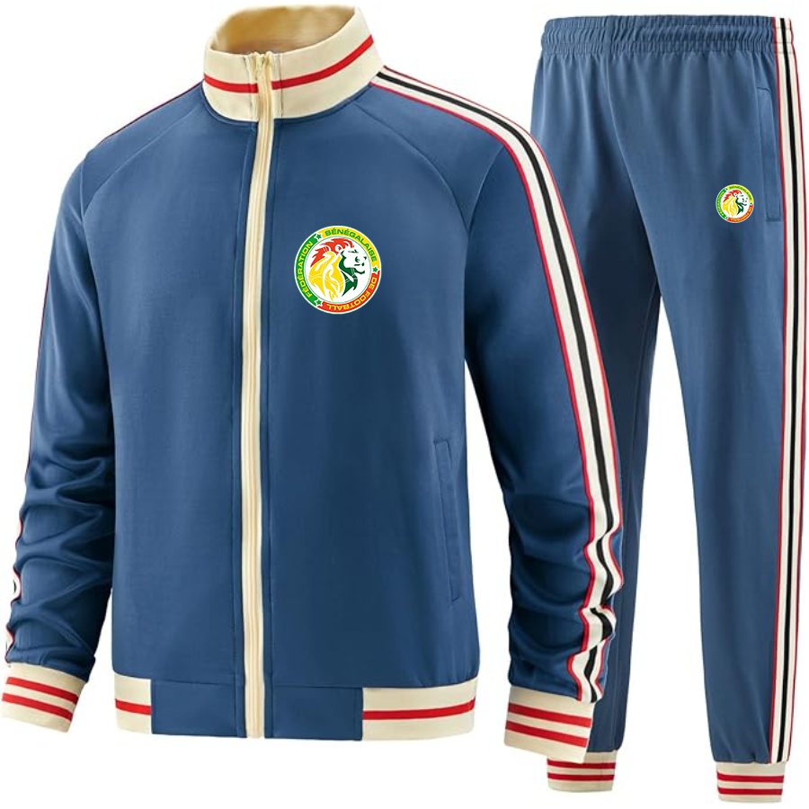 Men's  Senegal National Soccer Team copy  - Premium Two-Piece Designer Tracksuit with Bold Striped Accents and Zippered Front - Elevated Athletic Wear