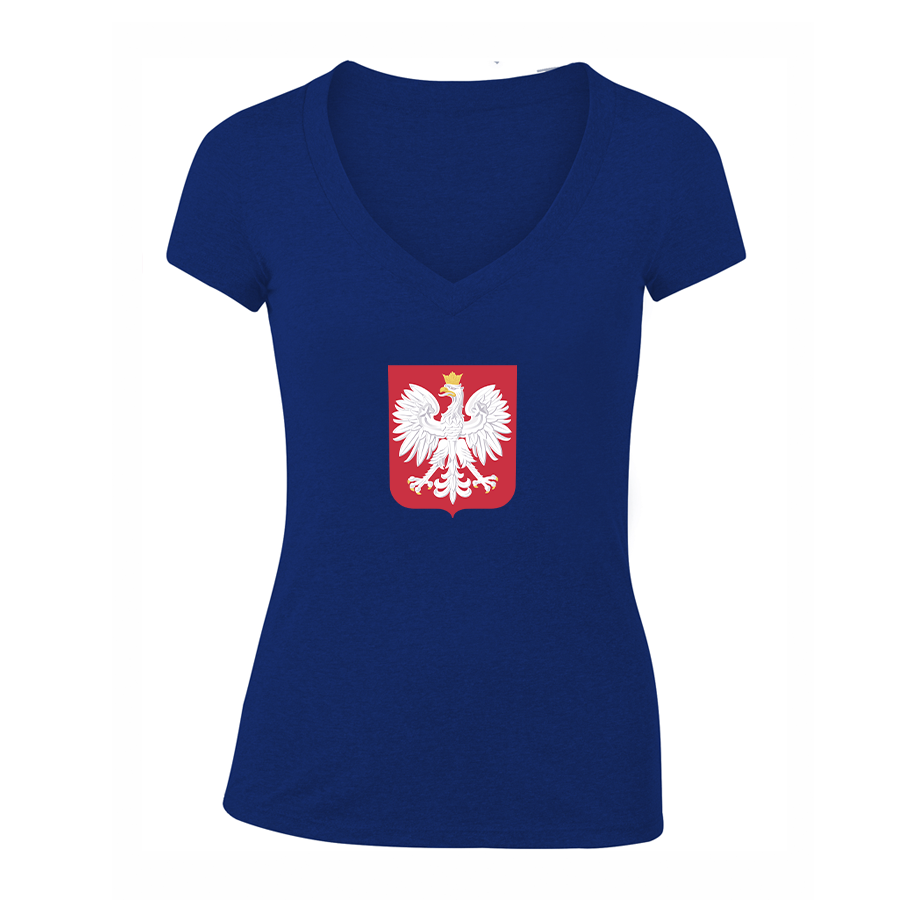 Women's Poland National Soccer Team V-Neck T-Shirt