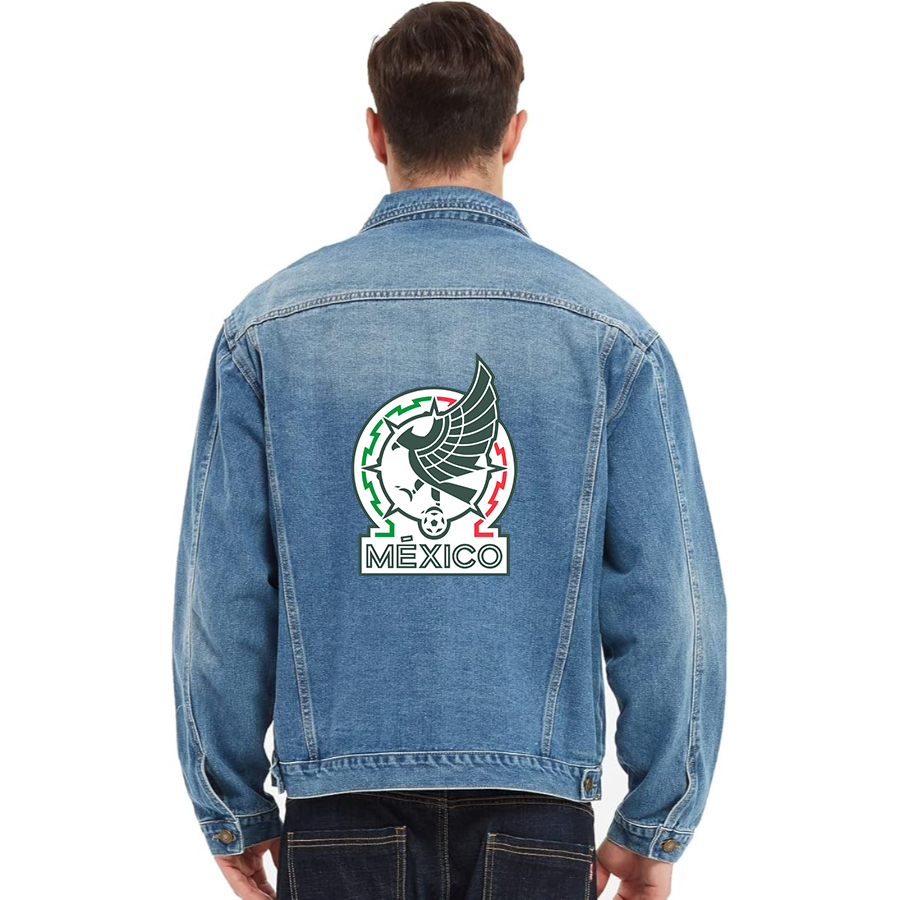 Men’s  Mexico Soccer - Vintage Distressed Denim Jacket – Stylish Casual Jean Outerwear