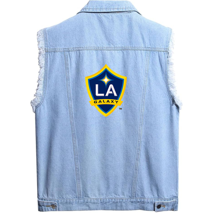 Men's LA Galaxy FC - Sleeveless Distressed Denim Vest – Rugged Black Jean Jacket