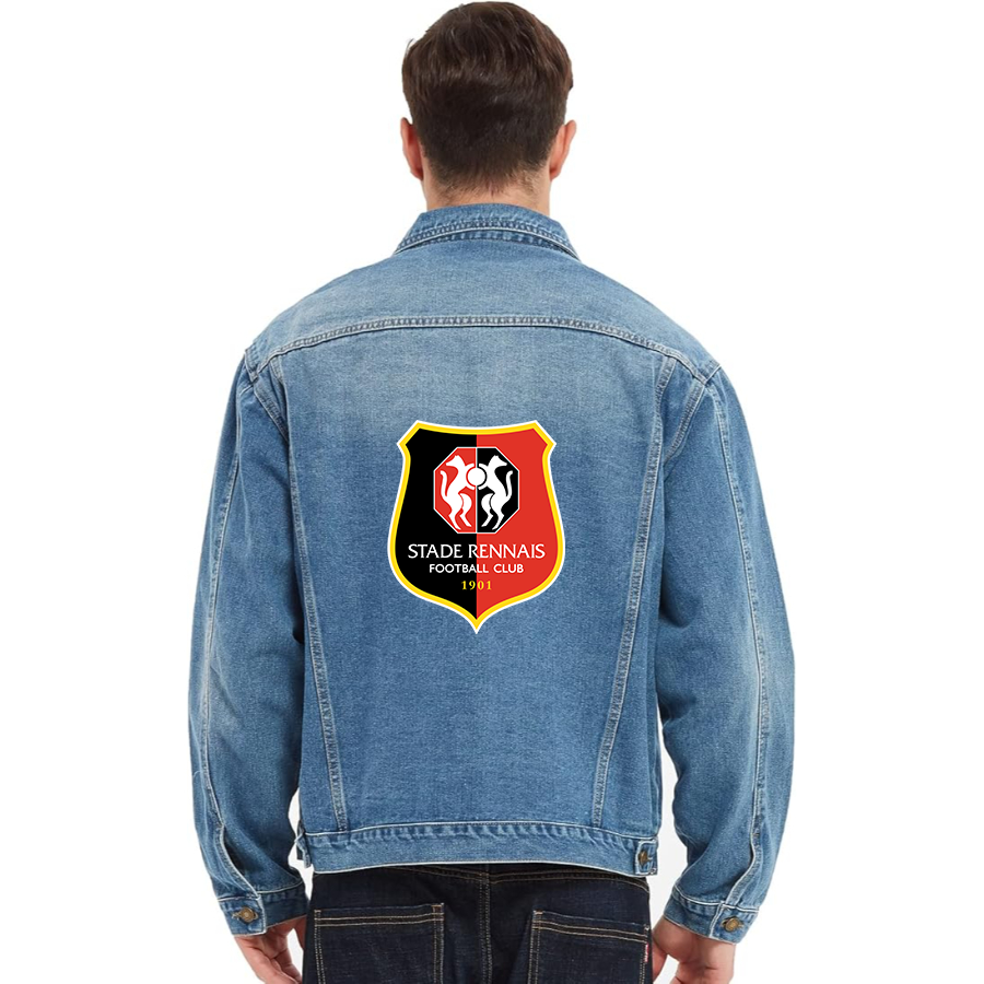 Men’s Stade Rennais FC  - Vintage Distressed Denim Jacket – Stylish Casual Jean Outerwear