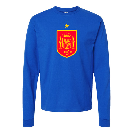 Men's Spain Red Logo National Soccer Team Long Sleeve T-Shirt