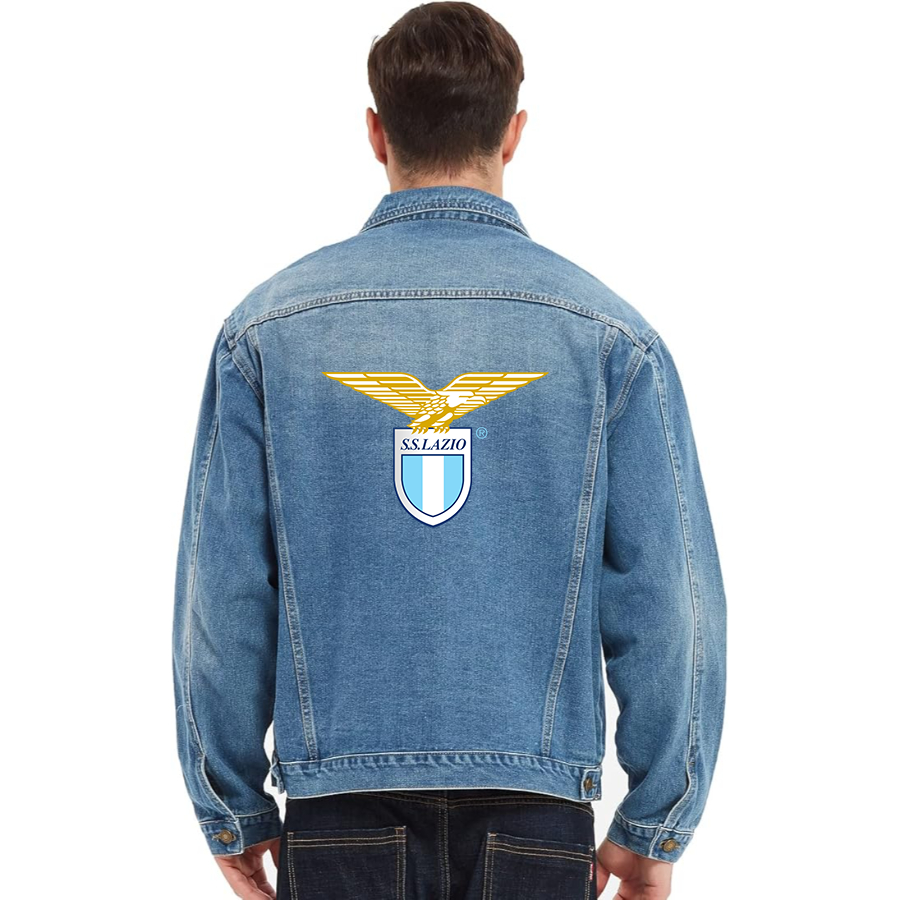 Men’s Lazio FC - Vintage Distressed Denim Jacket – Stylish Casual Jean Outerwear